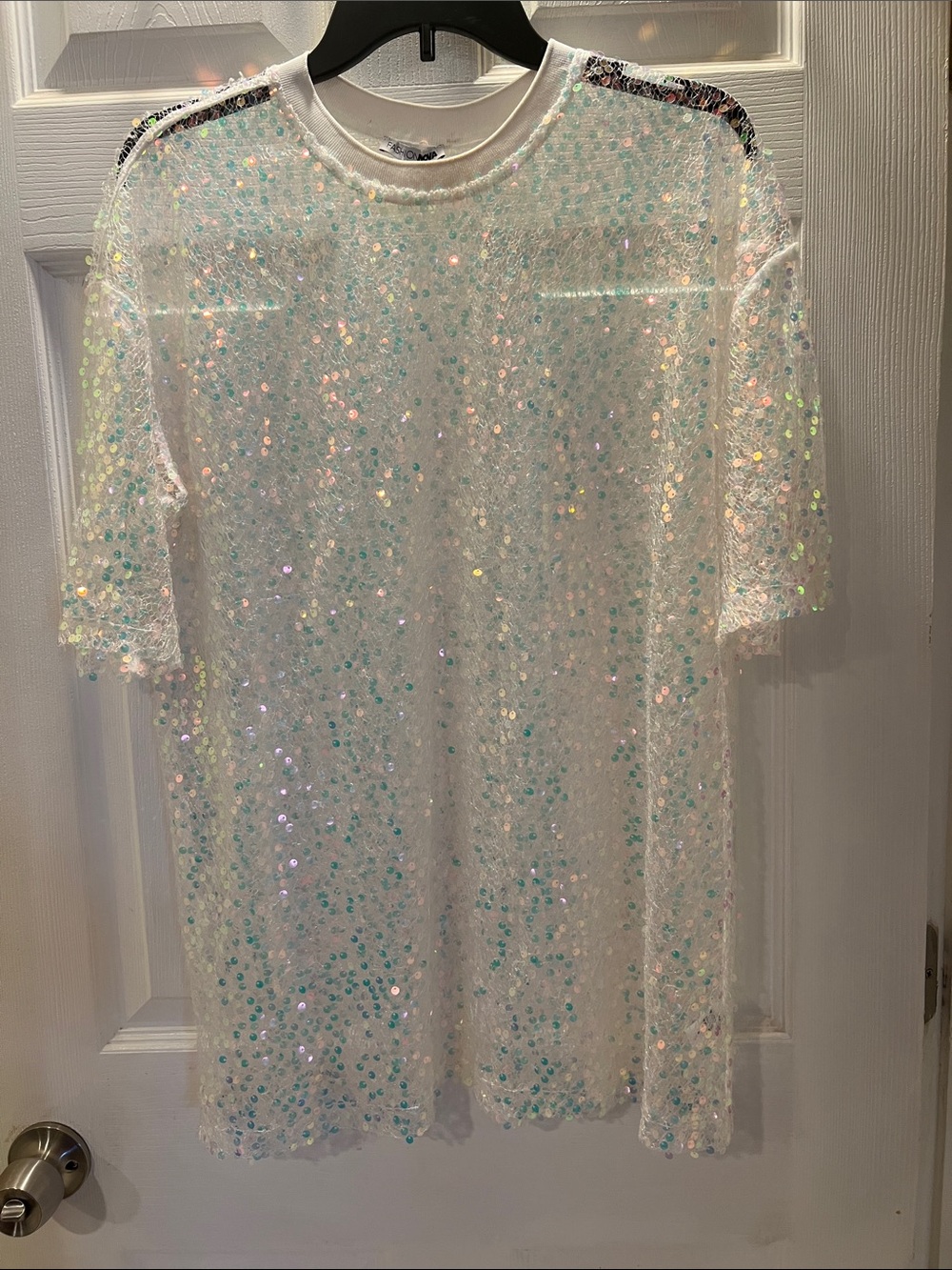 Fashion Nova White Iridescent Sequin Tee or Coverup